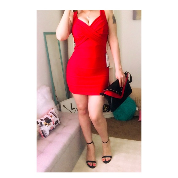 bright red bodycon dress
